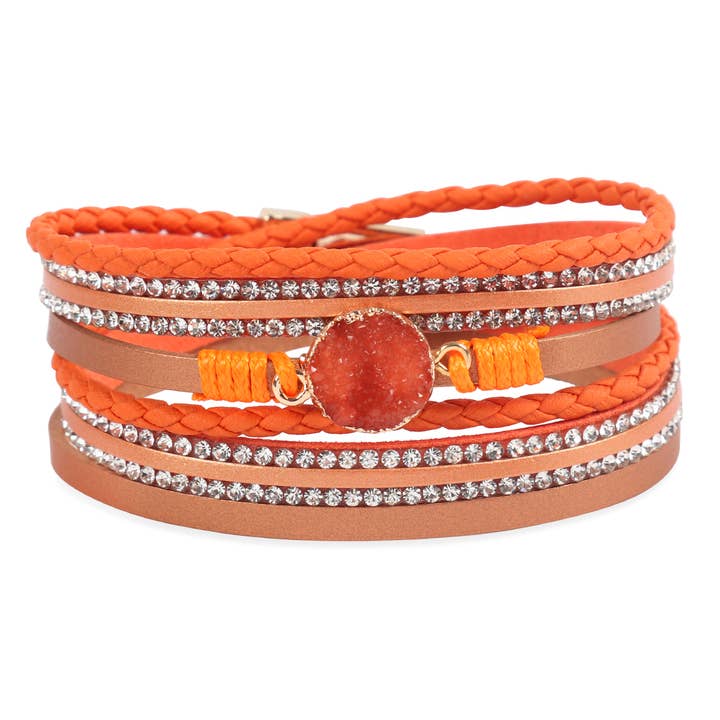 MYS Wholesale Inc - Wholesale Bangle Bracelet - Stunning Druzy Rhinestone Leather Wrap Magnetic Bracelet8