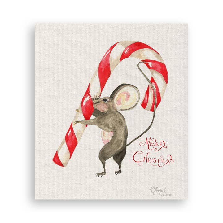 French Graffiti - Wholesale Tea Towel - Mouse with Candy Cane16