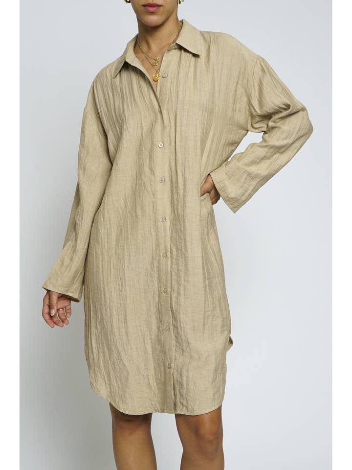 CREPON BUTTON DOWN SHIRT DRESS for wholesale by Sans Souci