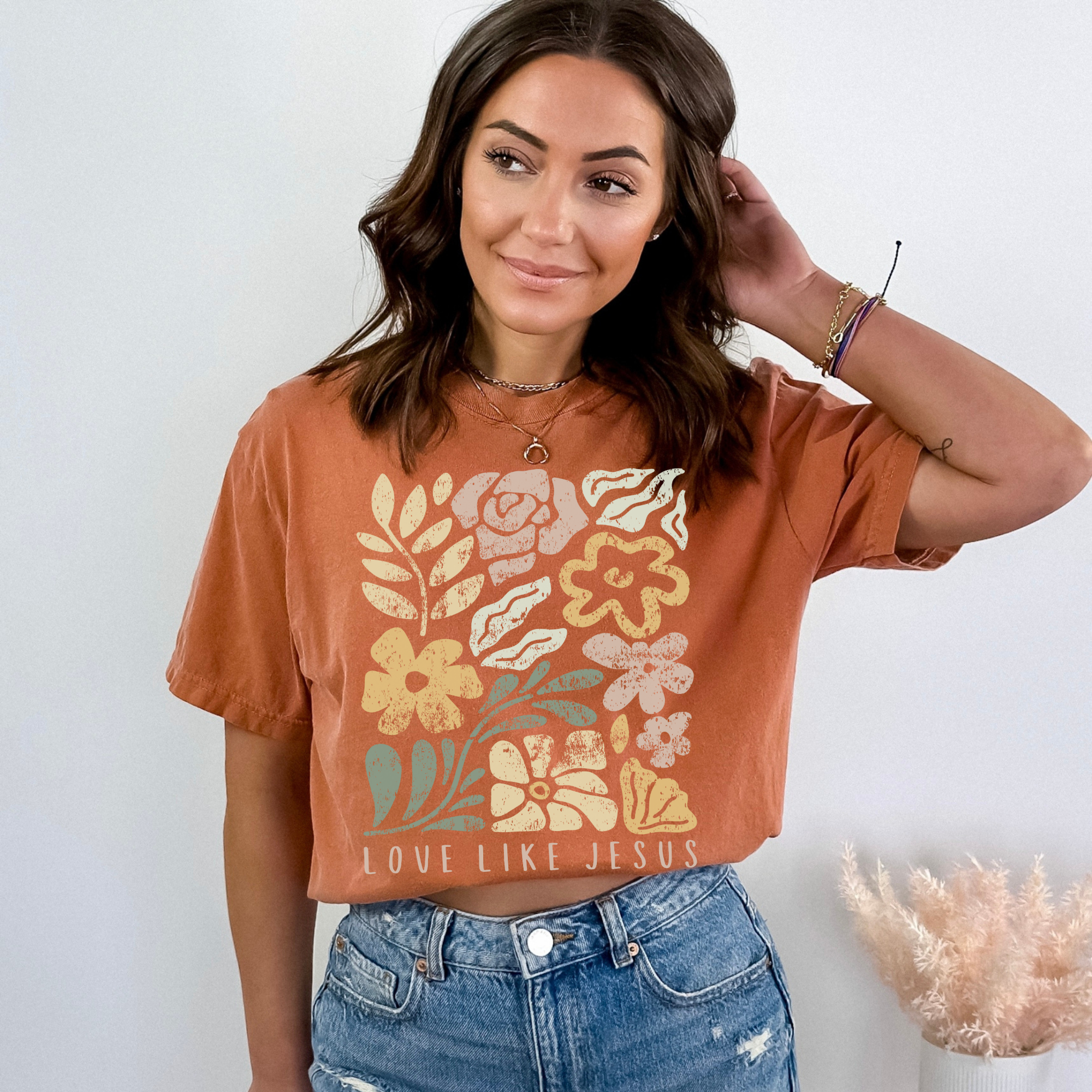 Scripted Pearl - Wholesale Screen Printed T-Shirt - Women's - Love Like Jesus Comfort Colors Christian Graphic T Shirt7