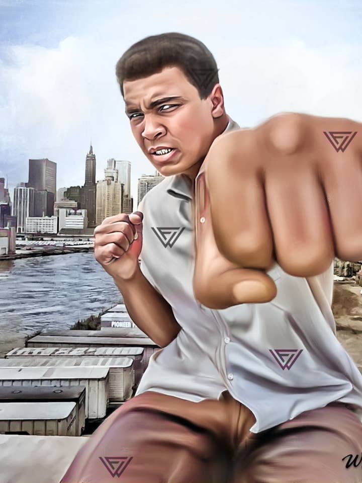 Muhammad Ali Digital oliemaleri for engroshandel hos Wayne Flint Digital Portraits