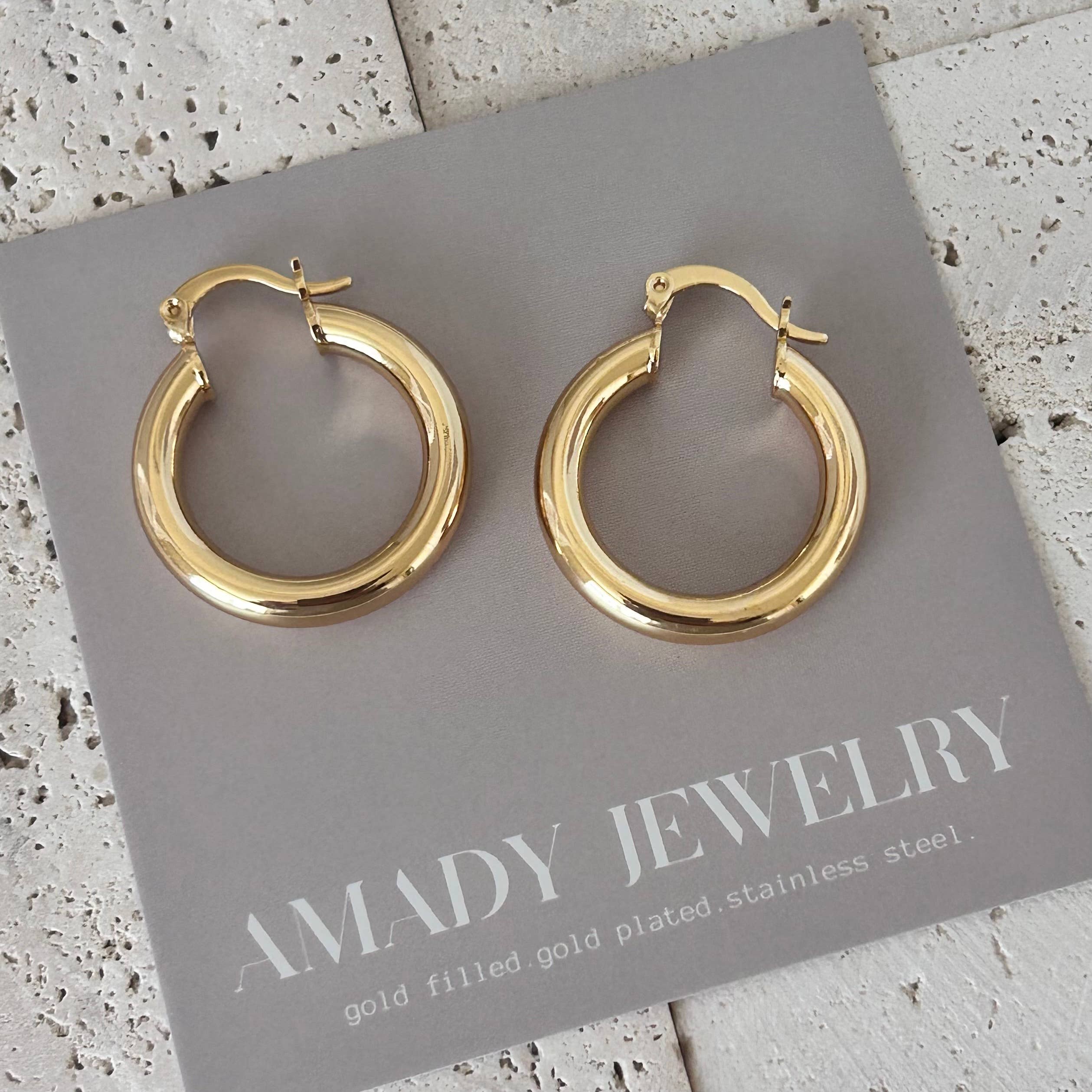 Amady Jewelry - Wholesale Hoop Earrings - 4mm Thick Hoop Earrings 18k GOLD FILLED 25mm Lightweight 4