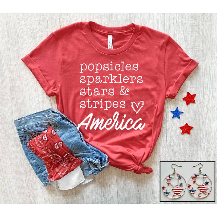 Southern Attitude Designs Inc - Wholesale T-Shirt (Graphic) - Women's - Popsicles, Sparklers, Stars & Stripes
