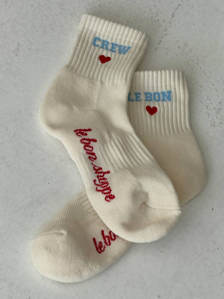 Embroidered Crew Socks (wholesale) for wholesale by Le Bon Shoppe