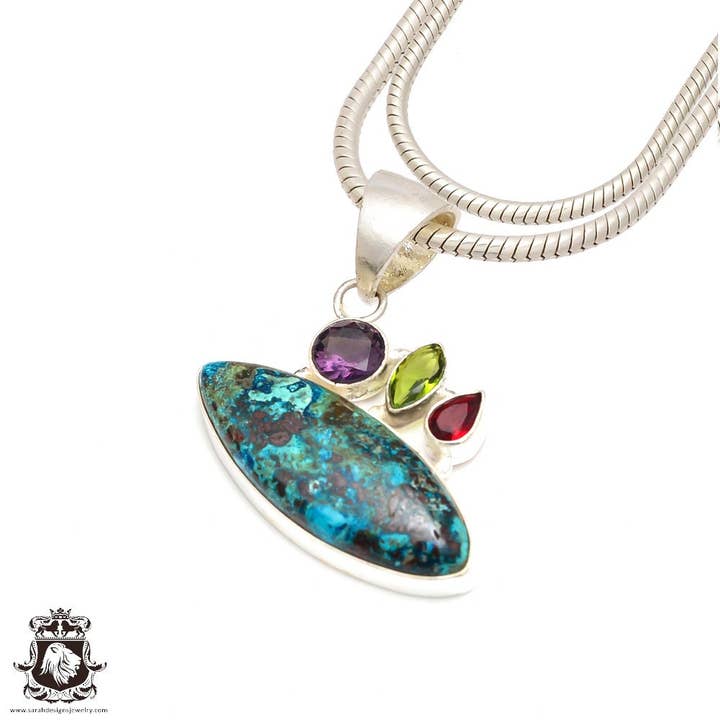 Nummer 8 Turkoois peridot amethist granaat hanger en ketting P9130 voor wholesale door SARAH DESIGNS JEWELRY