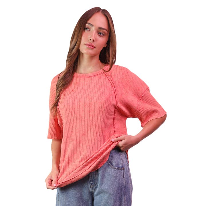 Übergrößen Mineralgewaschenes Rippstrick-Freizeitoberteil für den Großhandel von Apolline