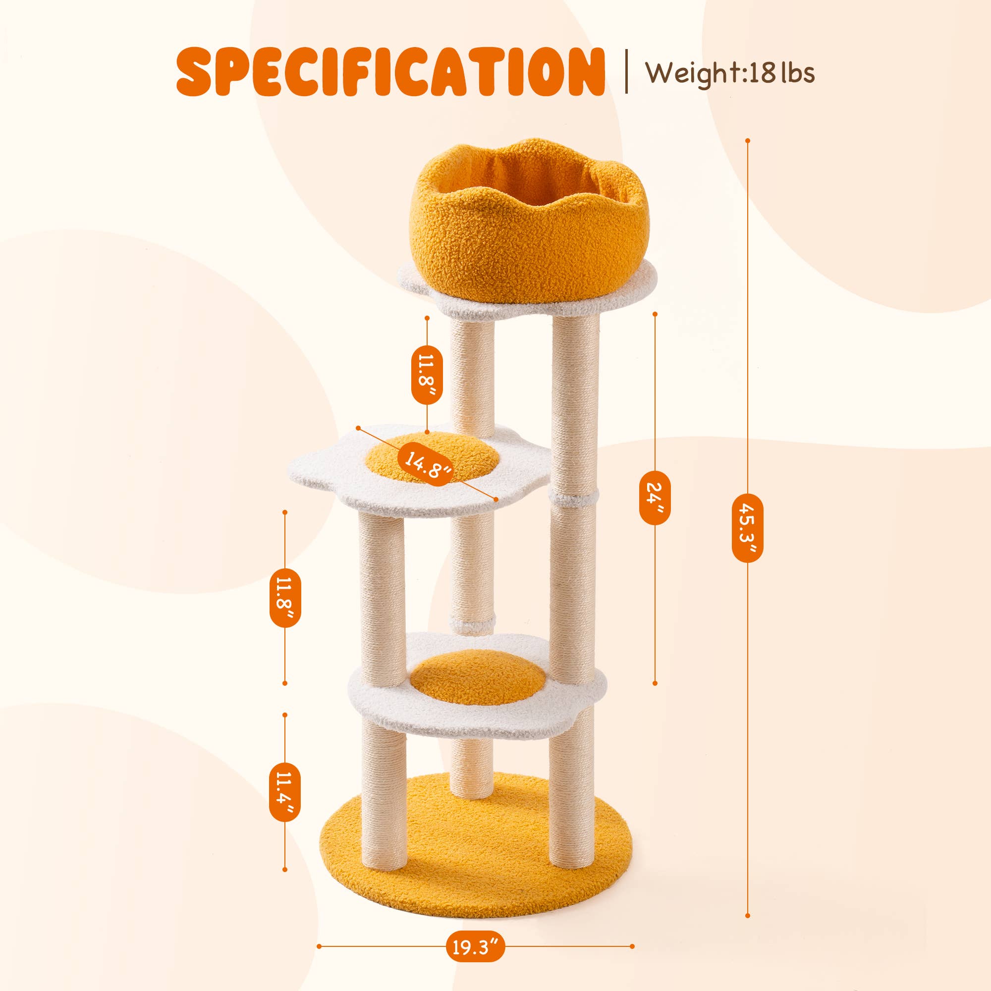 Robud & Mewoofun Official Store – Coçador de gato - Gato por atacado – Torre para Gatos Amarela com Cama Removível e Arranhador de Sisal9