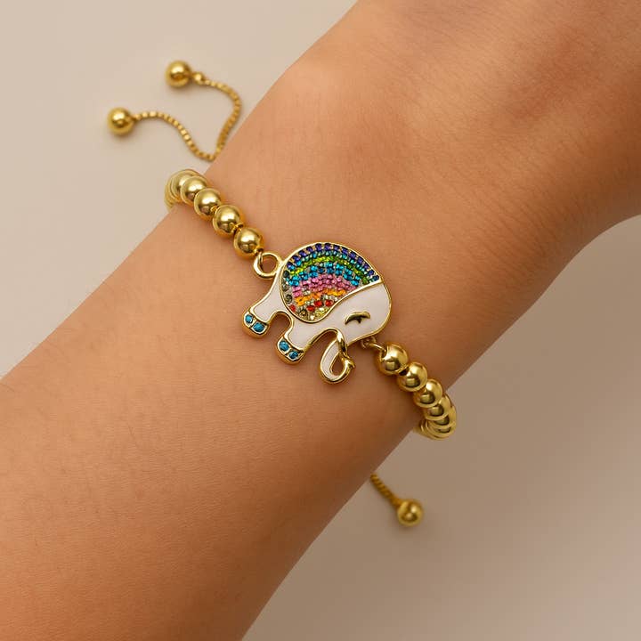 A&K Jewelry Collection - Wholesale Pendant/Charm Necklace - 18K Gold Plated Enamel Elephant with MC Ad Bracelet/Necklace1