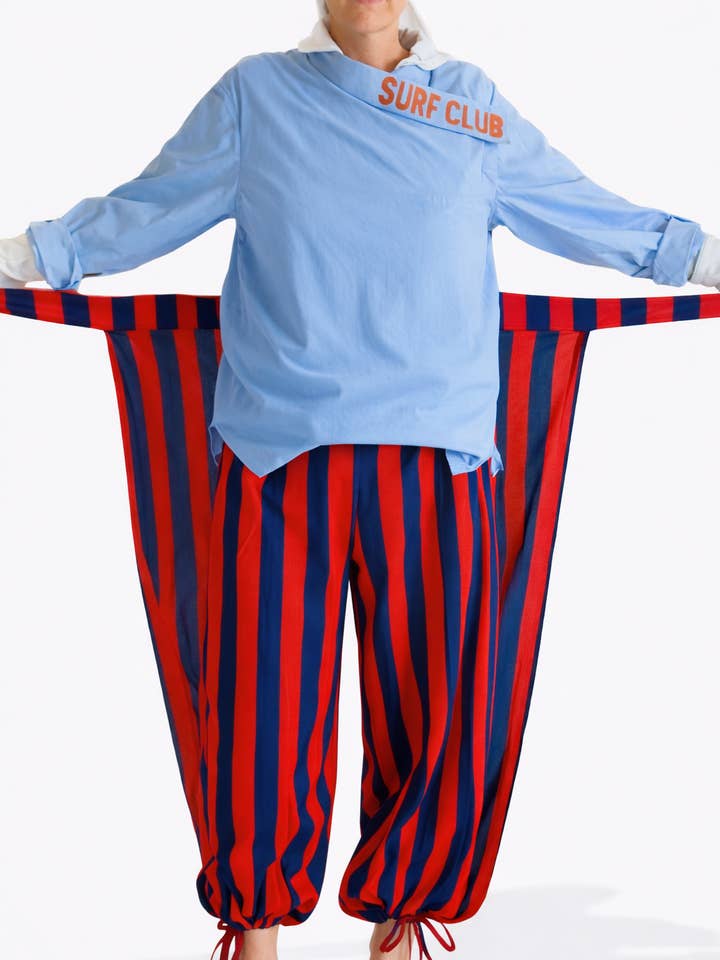 Pantalon enveloppant à rayures surf pour la vente par Cabana Club California