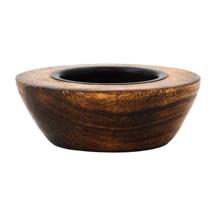 WT Collection - Wholesale Candle Holder - Dark Wood Half Egg Candle Holder