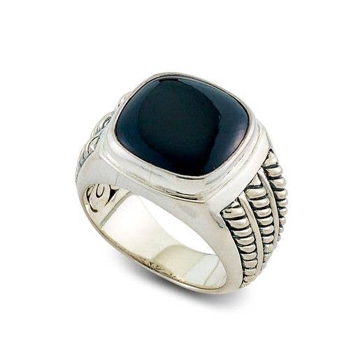 Bague coussin SS Onyx pour la vente par Eli Pebble