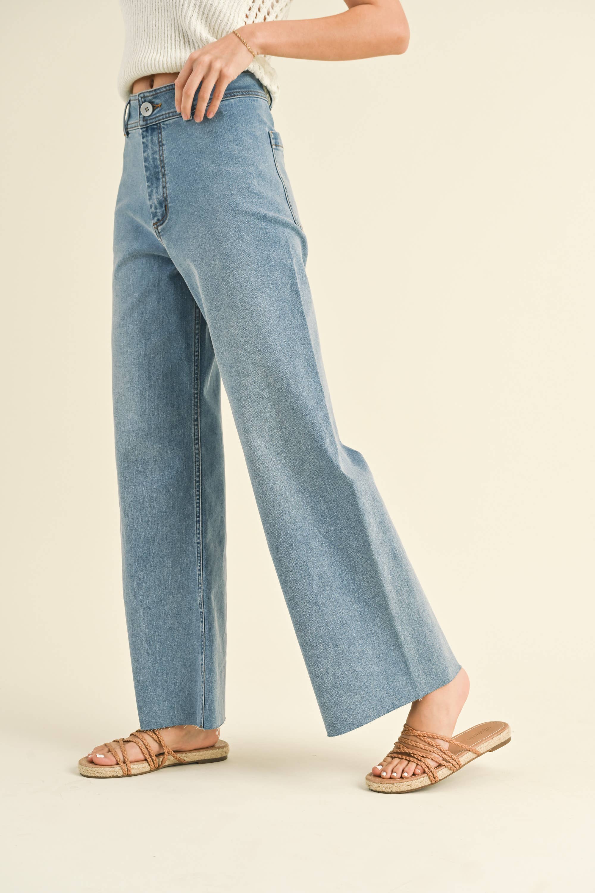 MIOU MUSE - Vente Jean – femme - Pantalon en denim droit à jambes larges MMP62333