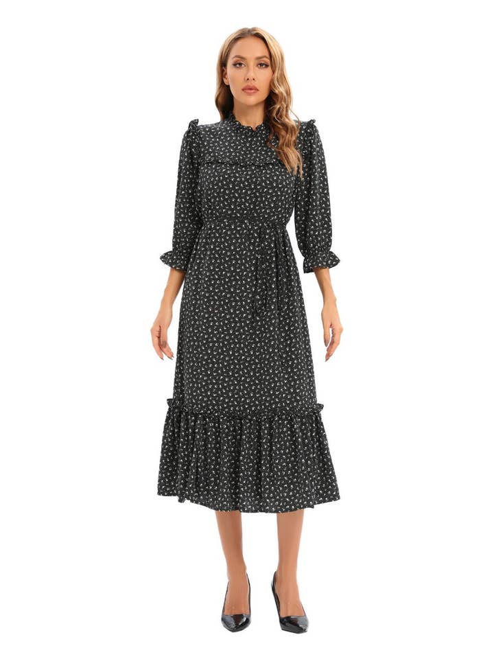 Robe midi imprimée à manches 3/4 pour la vente par Miss Finch NYC