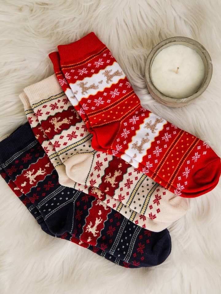 VERY J - Wholesale Socks - Women's - SC10042C-Christmas Graphic Crew Socks