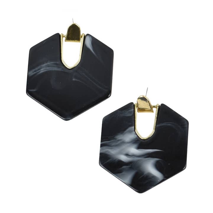 2.25" Roxanne Marble Earrings in Black Marble for wholesale by David Christopher's Collection