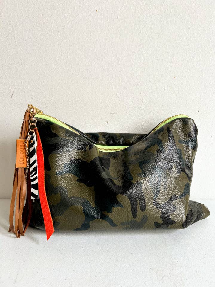 Camouflage Leather Clutch with Zipper Charm for wholesale by NKHenry