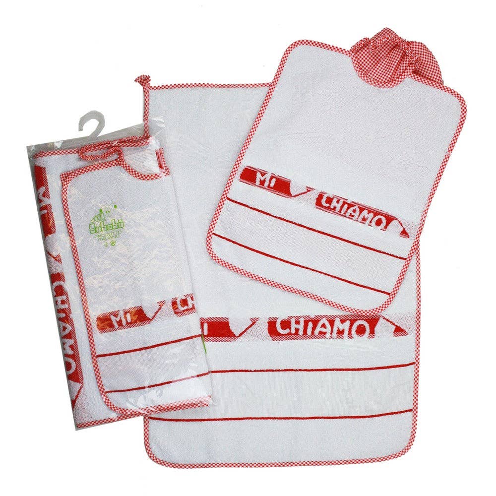 Almatex srl - Wholesale Dinner & Cloth Napkin - 3-piece pencil set: towel+bib with elastic band+bag with etamine to embroider3