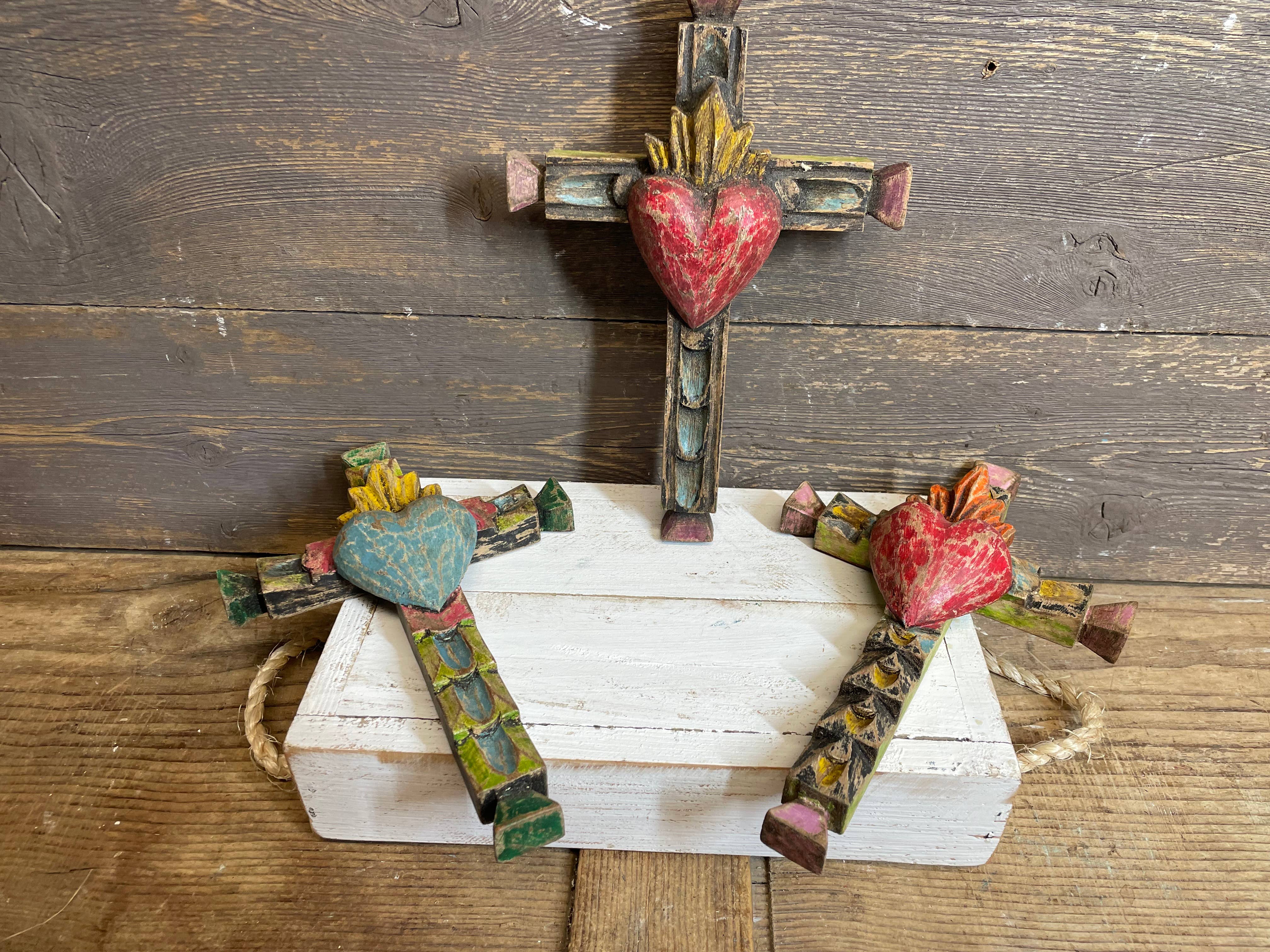 My Amigos Imports - Wholesale Wall Cross - Small Hand Carved Wall Cross-ER-6Wx8.5H-Colorful-Small