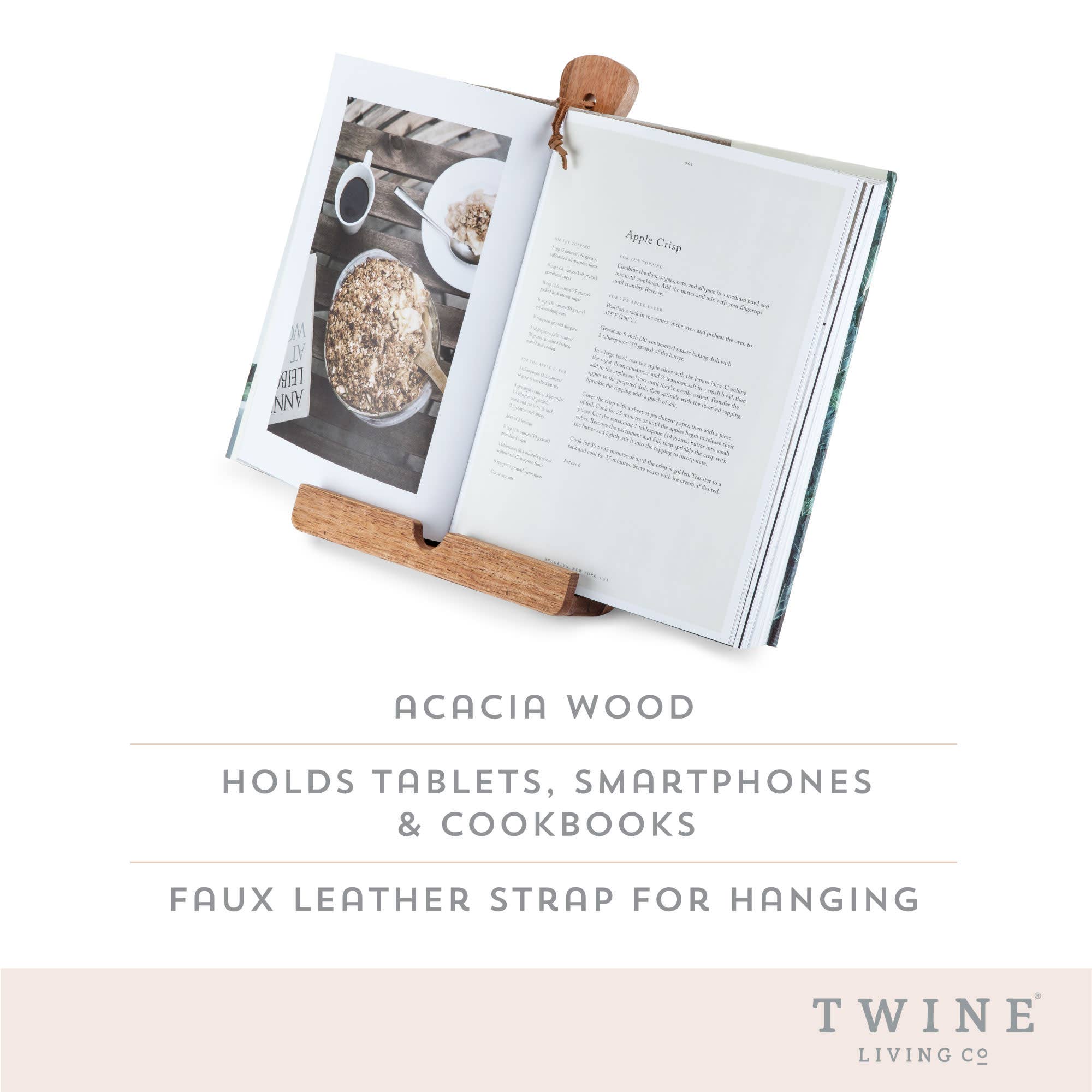 Twine - Wholesale Book Stand - Acacia Cookbook Stand Tablet Holder with Hanging Strap4