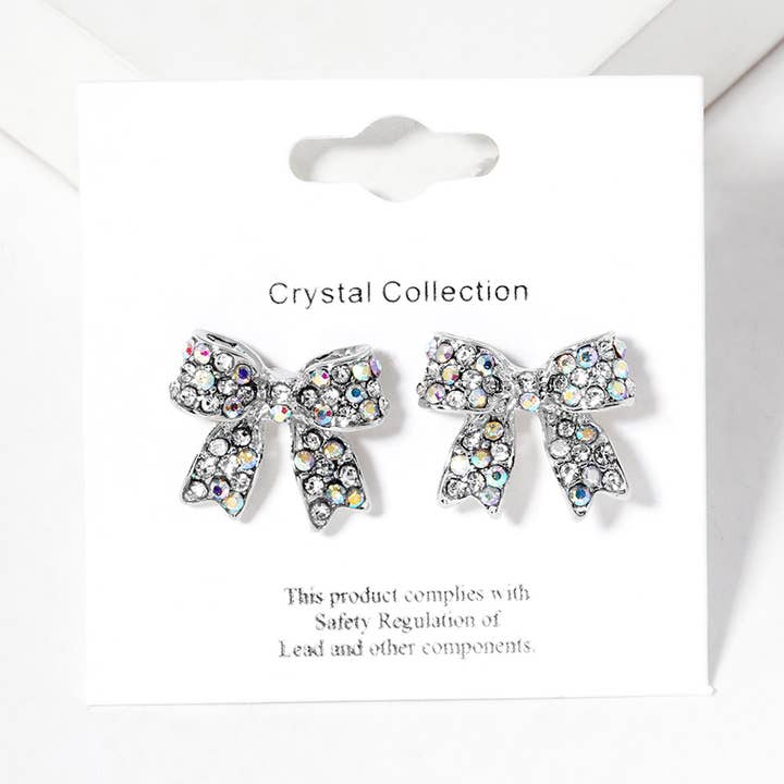 Sensibling Corp. - Wholesale Stud/Post Earrings - Crystal Rhinestone Pave Bow Stud Earrings
8