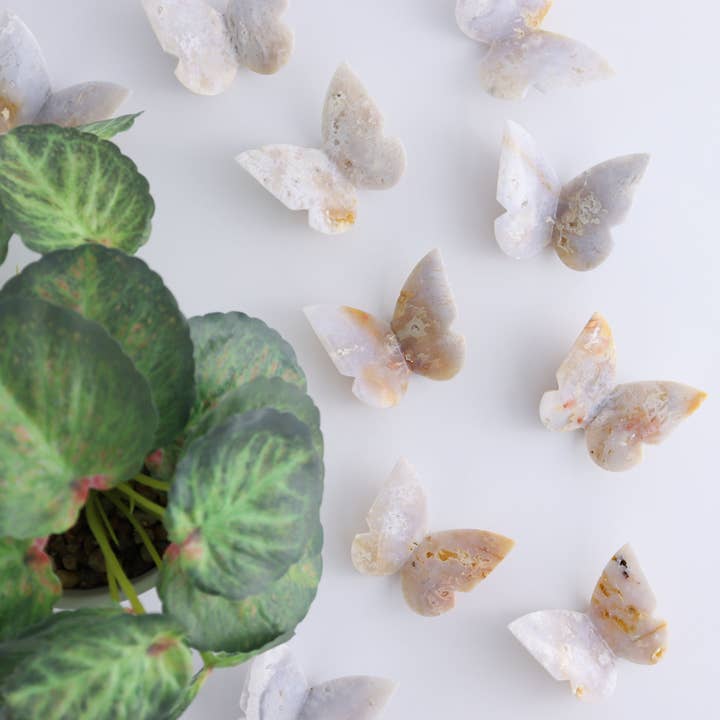 Un papillon en calcédoine blanche « White Fire » pour la vente par Mi Esperanza Minerals