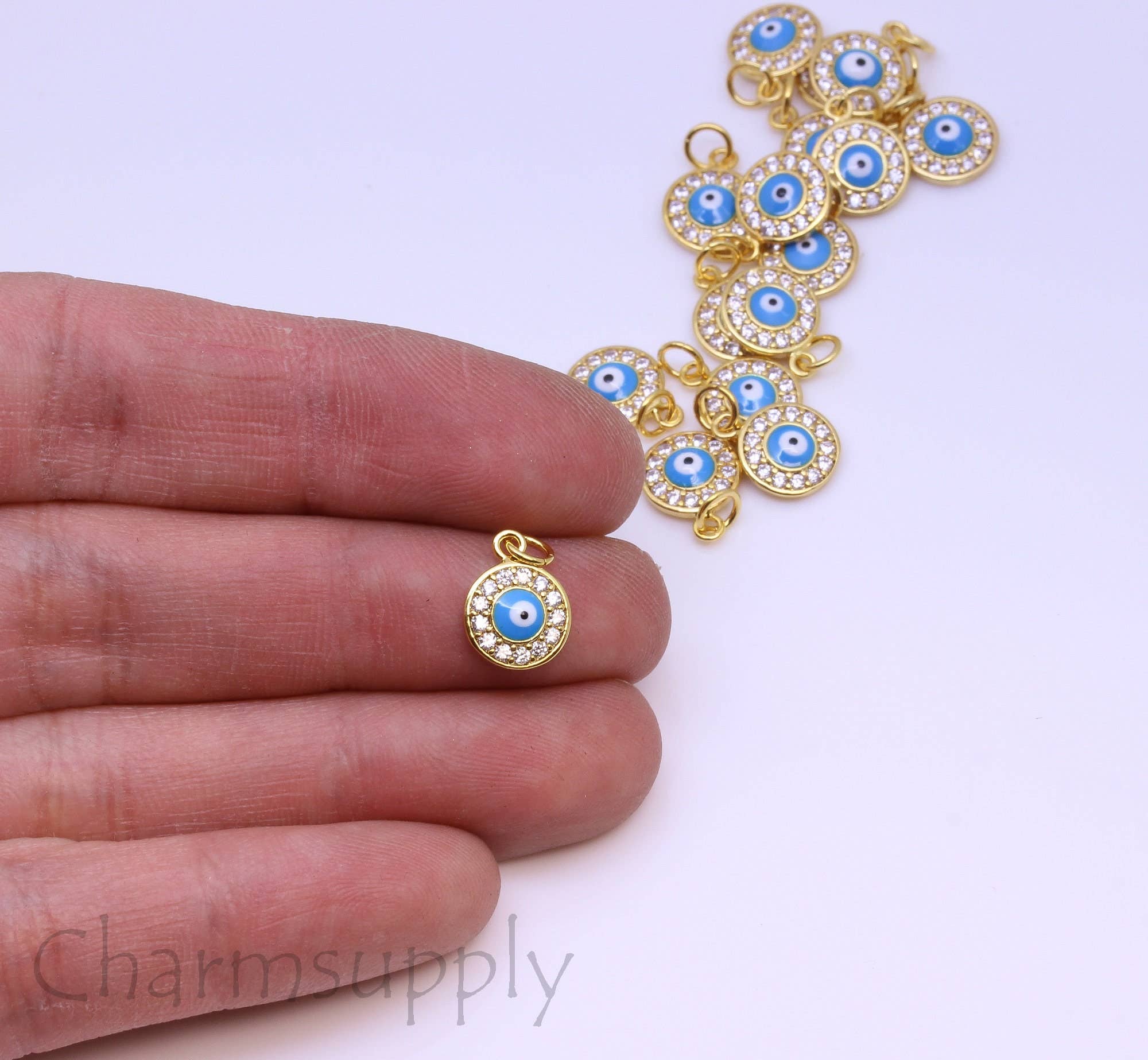 Jewel Pledge - Wholesale Individual Charm/Pendant - Gold/Silver Turquoise Enamel Evil Eye Charm CPS106,CPG1063