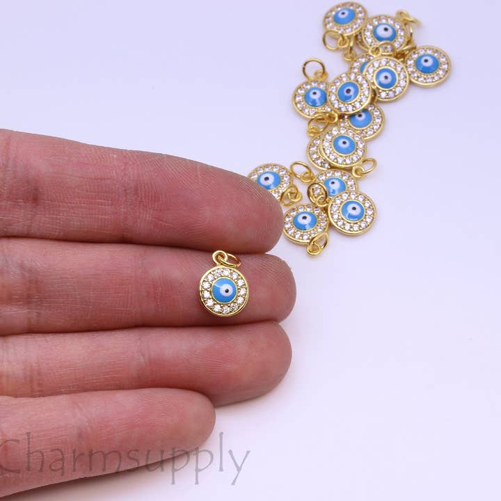 Jewel Pledge - Wholesale Individuele bedel/hanger - Goud/Zilver Turquoise Emaille Boze Oog Bedel CPS106,CPG1063