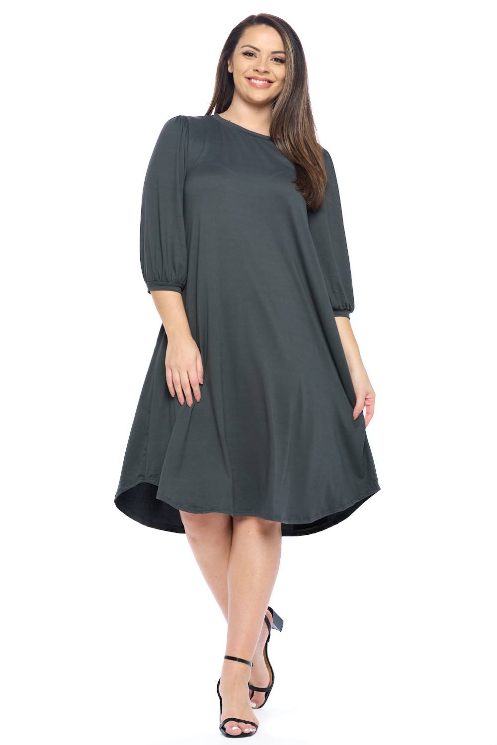 Allium - Wholesale Dress - Women's - Plus Size Balloon Sleeve Midi Dress3