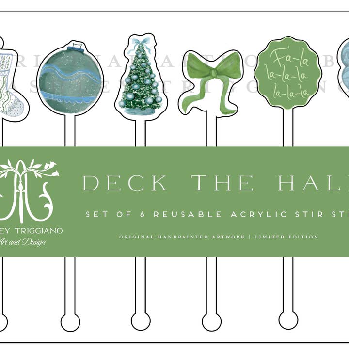 6 bastoncini in acrilico | Set blu natalizio dipinto a mano per la vendita all'ingrosso da parte di Ashley Triggiano Art & Design