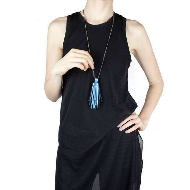 Leather Tassel Necklace Holographic Holo Jewelry for wholesale by MIMIKRI Design