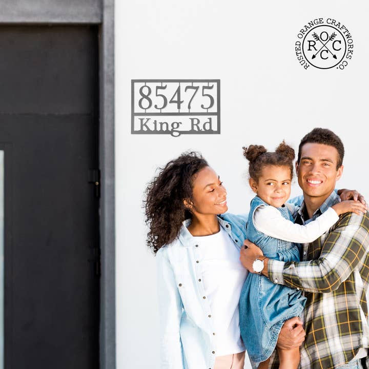 Rusted Orange Craftworks Co. - Wholesale Sign - Home Address Plaque - 3 Sizes - Personalized Metal Street Name and House Numbers Sign2