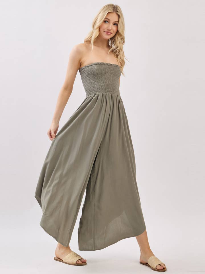 Macacão Ombro a Ombro com Detalhe de Fumo Sólido - VNJU60429A por atacado de Final Touch