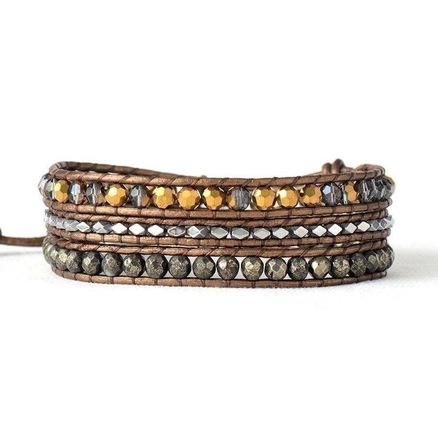 Free Spirit Shop – wholesale Beaded bracelet – Natural Pyrite Bronze Wrap Bracelet2
