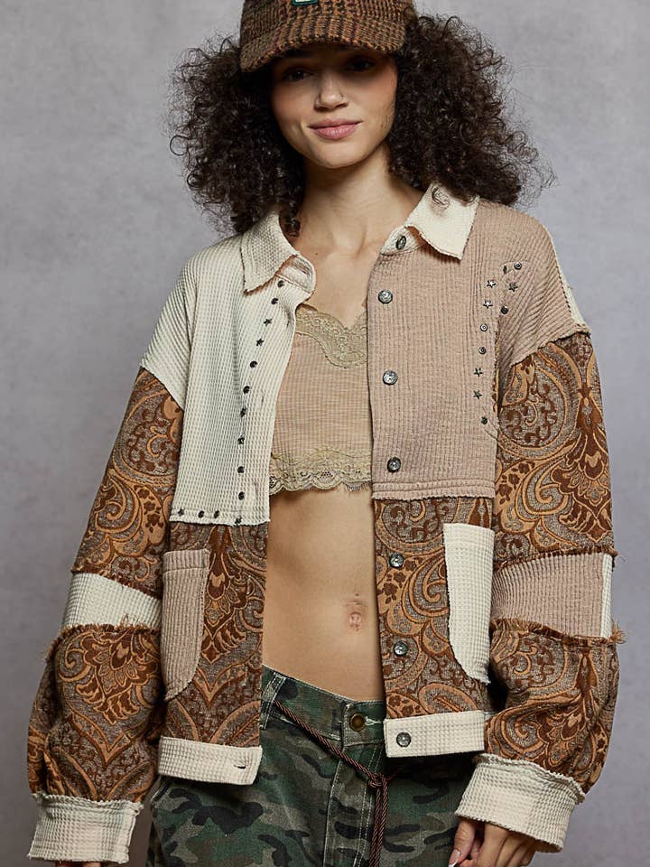 Balloon Sleeve Jacquard Stud Detail Knit Jacket for wholesale by Pol Clothing