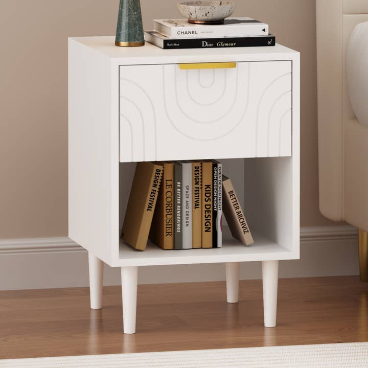 Modern White Nightstand with Drawer and Gold Handle for wholesale by 39F Inc.