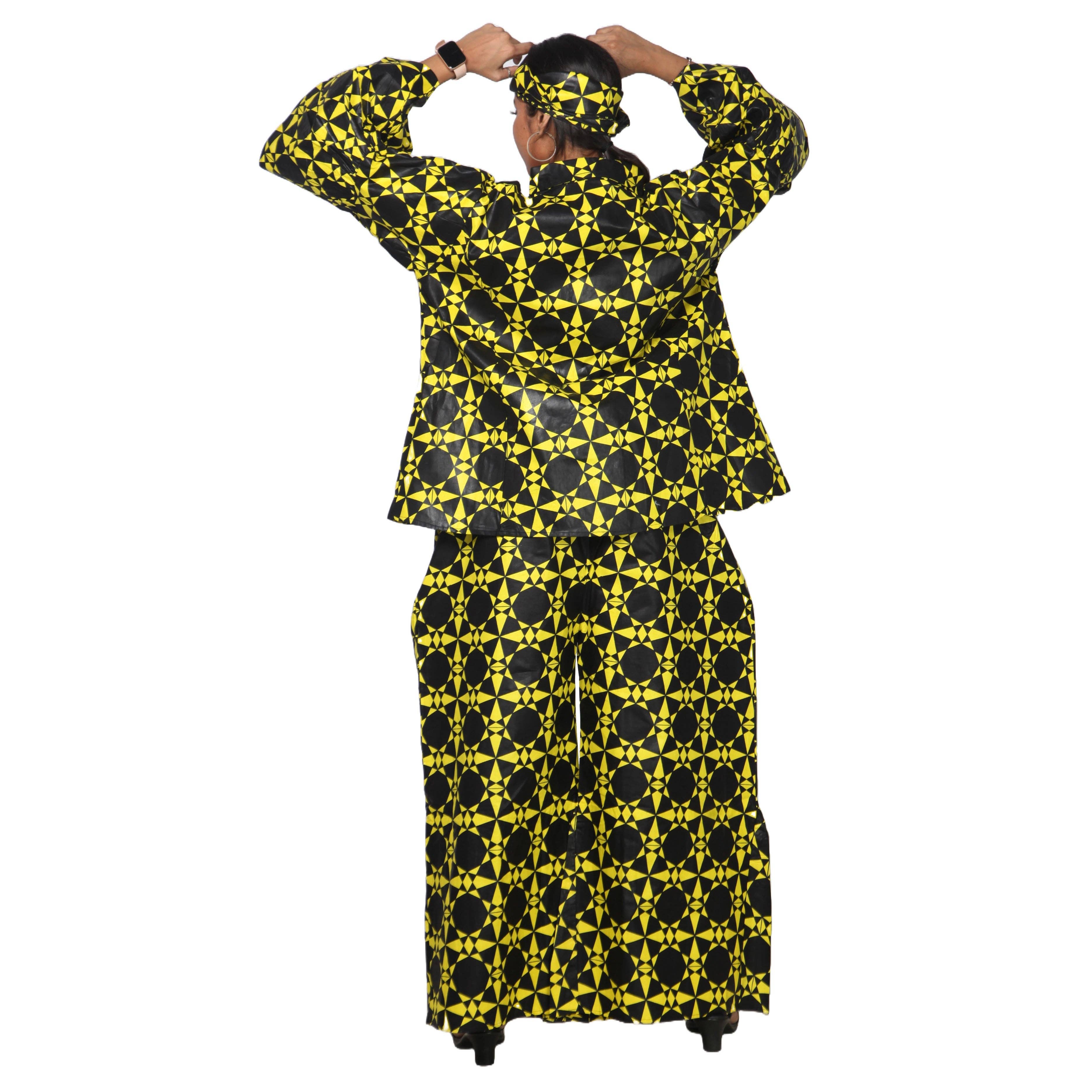 African Stars - Vente Ensemble haut et pantalon (PAS d'intérieur) - Femme - Ensemble Chemisier Femme et Pantalon Palazzo -- Imprimé FI-405036