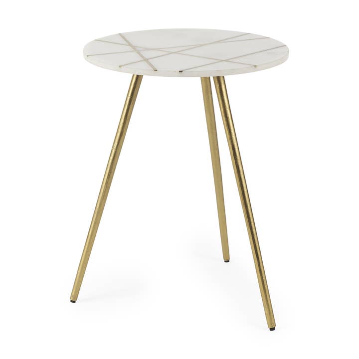 18" White and Gold Stone and Metal Tray Table for wholesale by HomeRoots