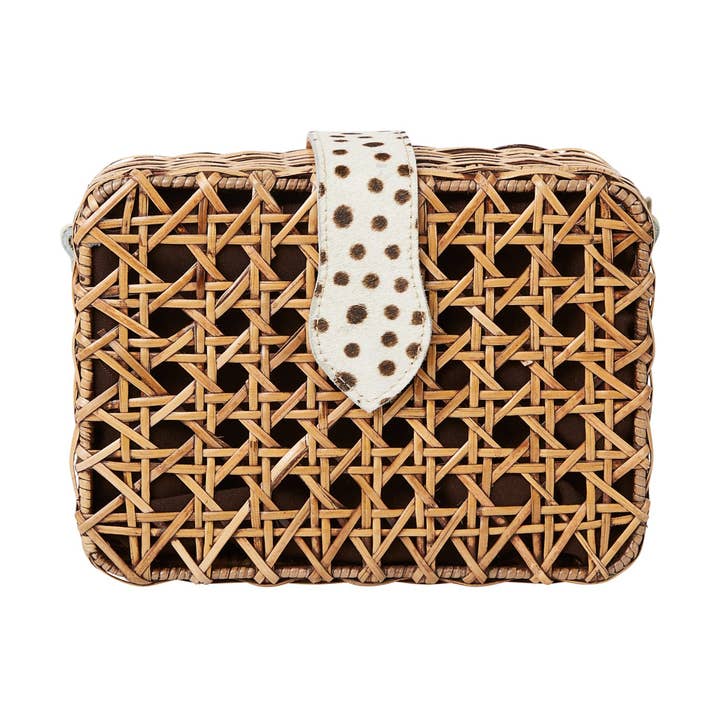 Waverly Wicker Handbag - White Cheetah Print for wholesale by Sarah Stewart