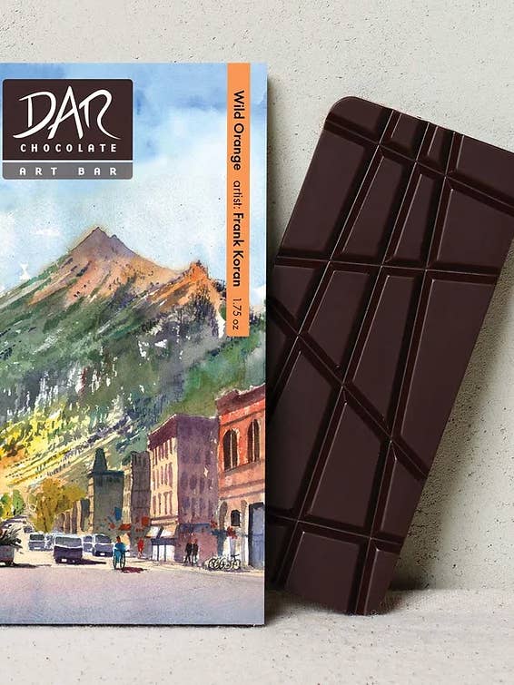 Art Bars: Wild Orange 72% Dark Chocolate Bars Vegan for wholesale by Dar Chocolate