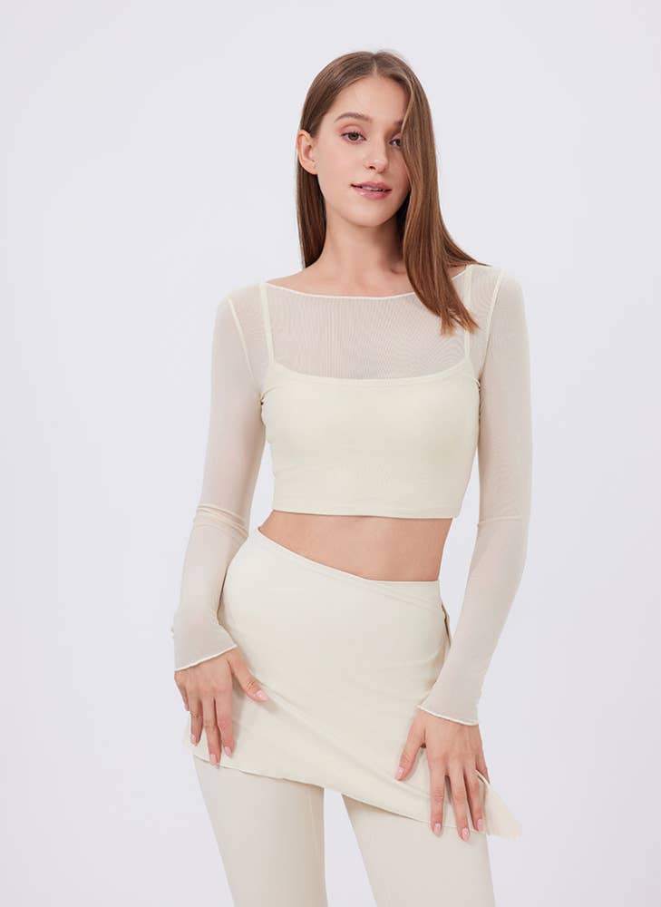 Crave by FW – Parte de cima de desporto - Mulher por atacado – Camiseta esportiva de manga longa com tecido mesh10