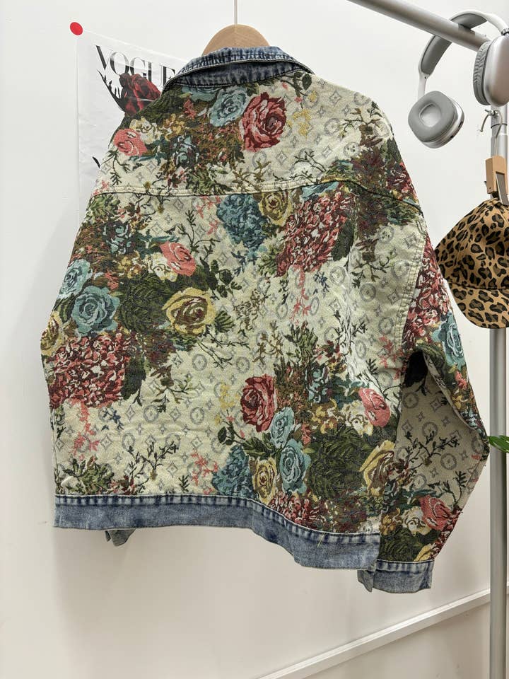BLUE Floral Denim Jacket for wholesale on Faire