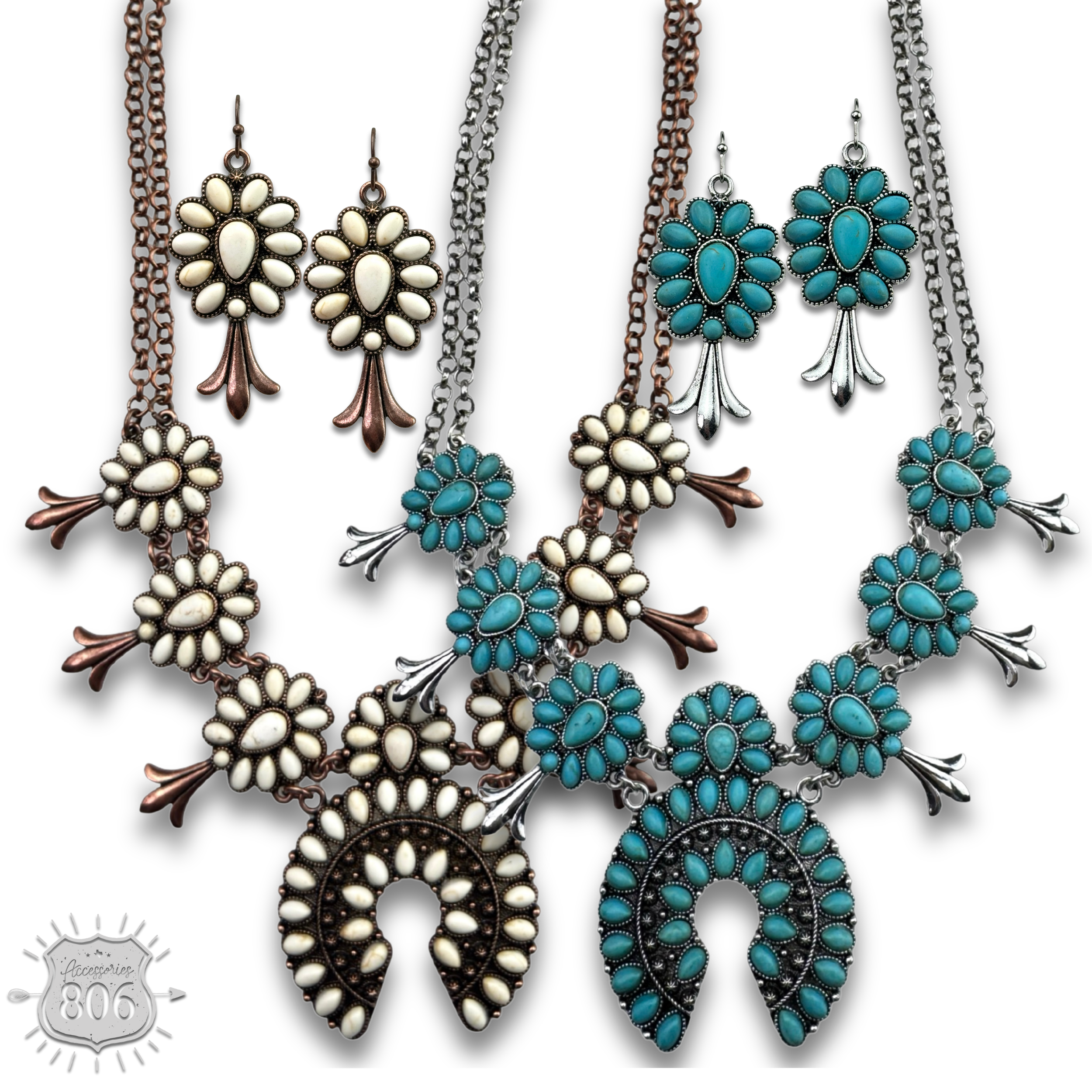 Pink Panache Brands - Wholesale Jewelry Set - Stone squash blossom necklace set - LC3