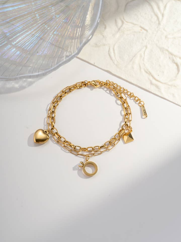 Stainless Steel Bracelet Heart Charm & Ring for wholesale by COSMOS