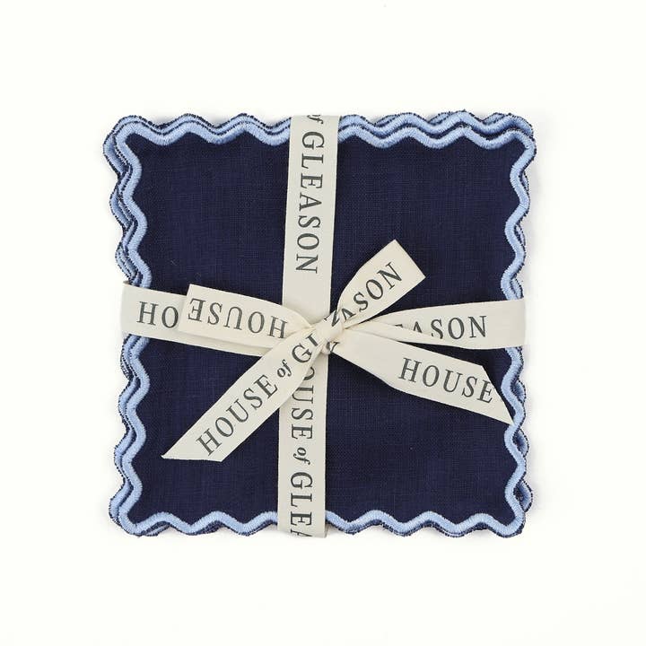 House of Gleason - Wholesale Dinner & Cloth Napkin - Navy Linen Square Cocktail Napkins - Set of 4