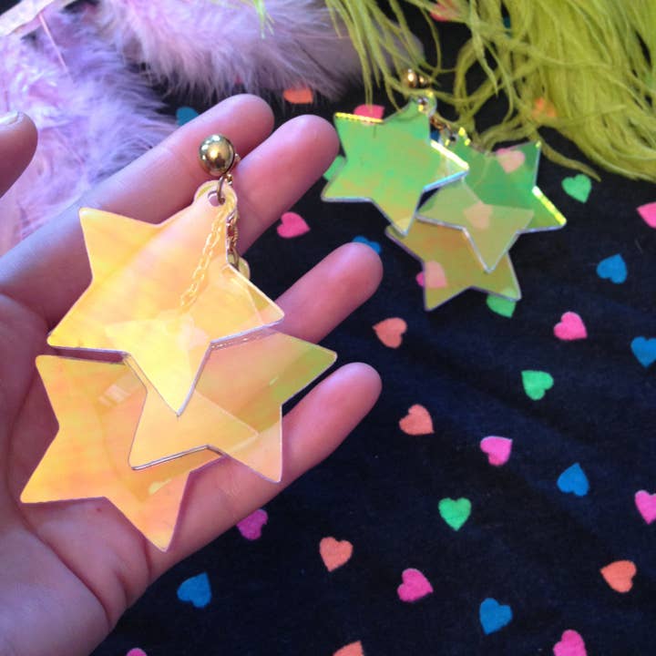 I'm Your Present - Wholesale Hangende/ronde oorbellen - Radiant Stars holografische oorbellen, Lasergesneden acryl, Plastic sieraden