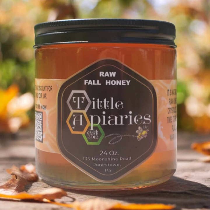 Raw PA Fall Honey - 21 oz Glass Jar for wholesale by Tittle Apiaries, LLC