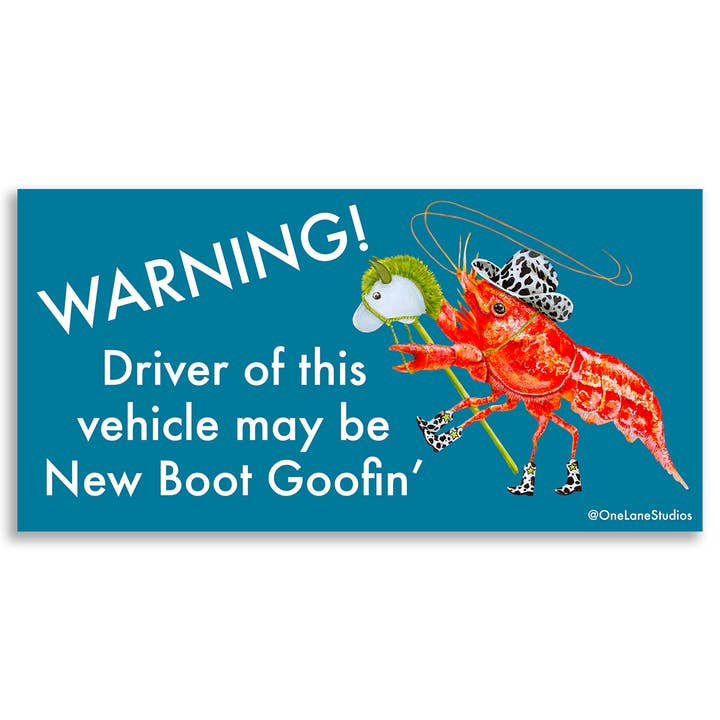 New Boot Goofin' Cowboy Shrimp/Crawfish Bumper Sticker for wholesale by One Lane Studios