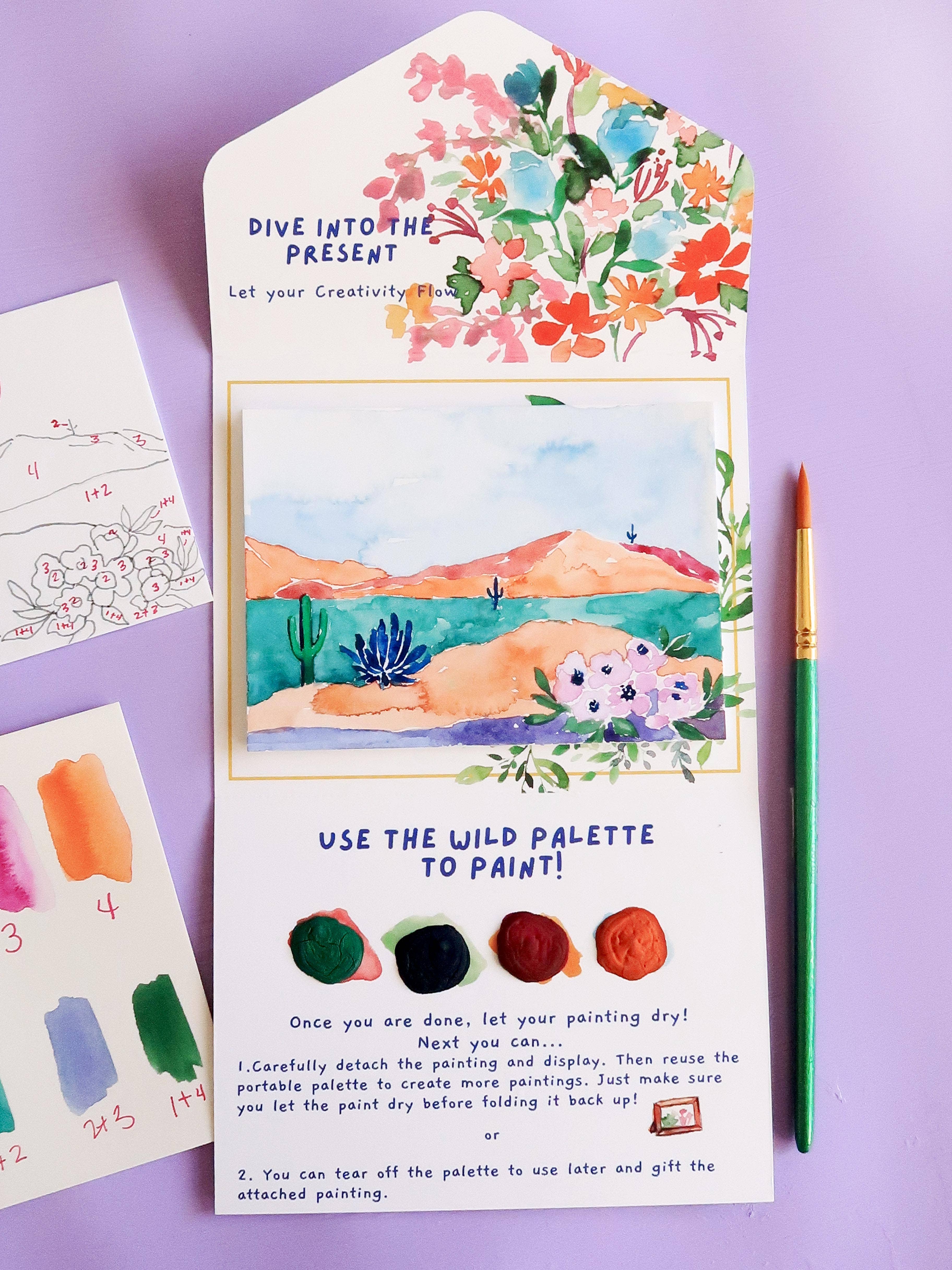 Pink Puddle Studio – wholesale DIY craft kit – Cactus Desert Landscape Watercolor Paint by Number DIY Kit5