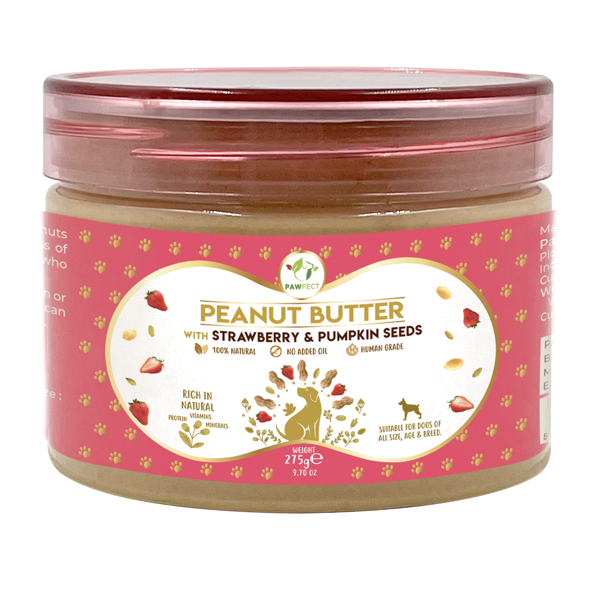 Pawfect Foods - Wholesale Pet Treats - Dog - Pawfect Peanut Butter with Strawberry & Pumpkin Seeds for Dogs & Puppies | 100% Natural| No Added Sugar, Salt, Palm Oil | No Sweeteners, No Xylitol | Healthy Dog Treat0
