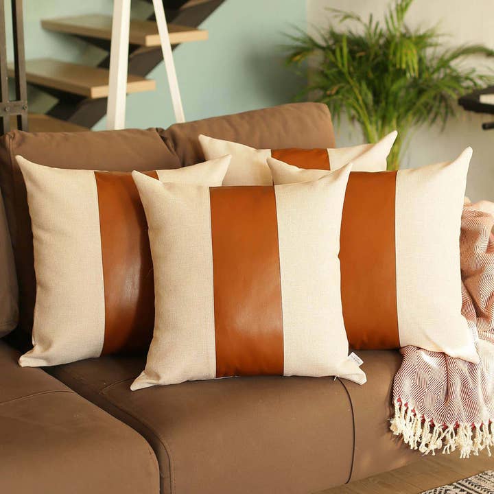 Handmade Decorative Throw Pillow Vegan Faux Leather Set of 4 for wholesale by MIKE & Co. NEW YORK